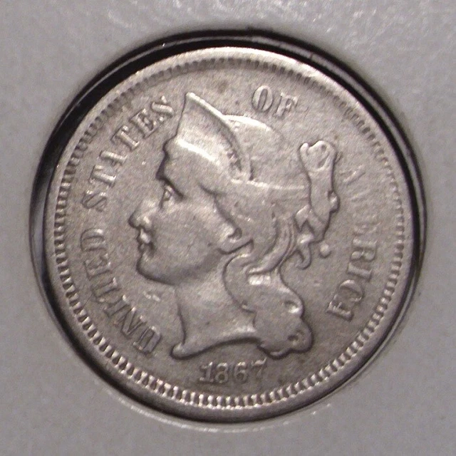 1867 Three Cent Nickel , Fine