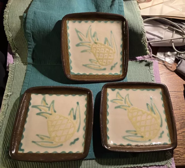 3 Rare Eames Era Mid Century Modern Glidden Pottery Pineapple Dishes