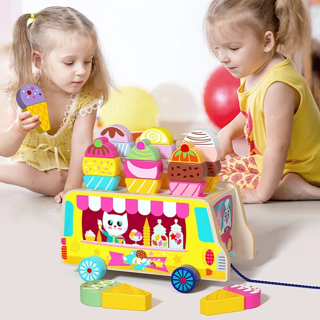 Children's Educational Early Education Wooden Kitchen Play House Drag  Cart
