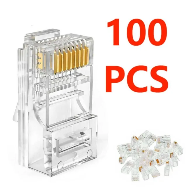 100 Lot RJ45 Modular Plug Network Cable LAN Connector Plug End 8P8C CAT5 CAT5E