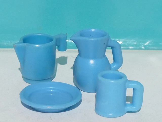 Lot De 4 Assiettes Playmobil Bleu/or - Accessoire Cuisine Ville - Occasion