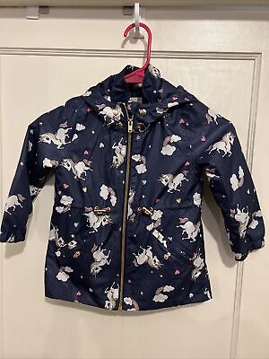 H & M Girl’s Size 3-4Y Blue Unicorn Print Windbreaker Hooded Jacket