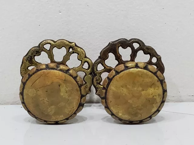 2 boutons de traction anciens vintage commode poignée meubles quincaillerie laiton