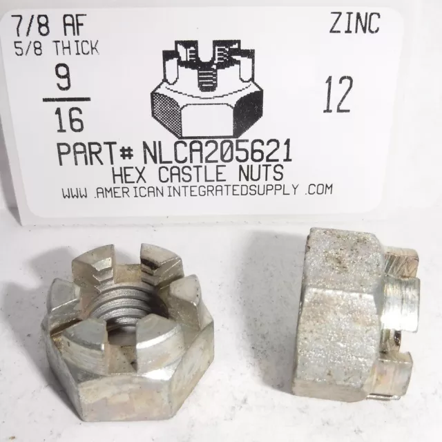 9/16-12 Hex Castle Nut Steel Zinc Plated 7/8 Af X 5/8 Th  (2)