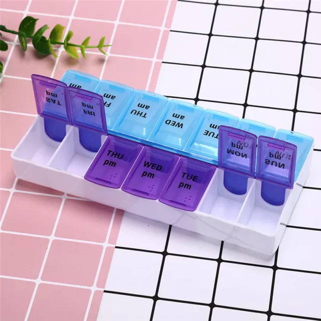 1pc Medical 7 Day Pill Box Drug Storage 14 Slots Pill Box Weekly Storage CasH-^~ 2