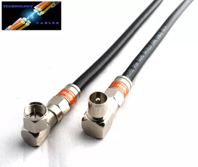 Black RG6 Quad Shield Coax Cable F Male to PAL Male Right Angle 0.5m-50m TV NBN