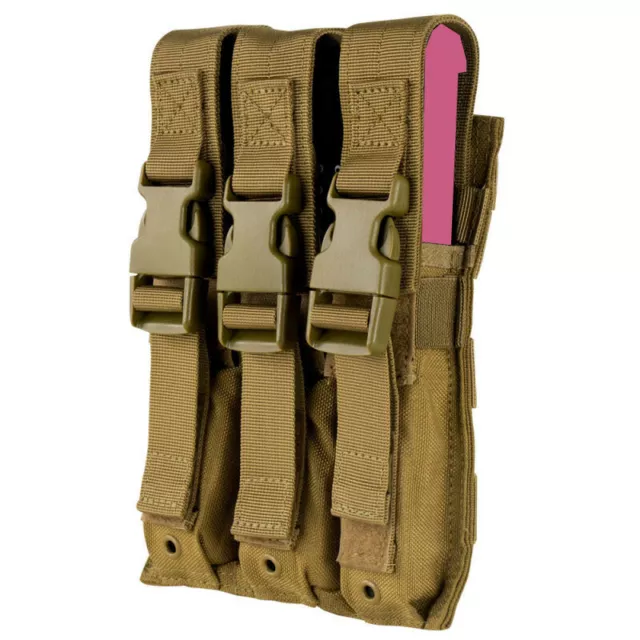 MOLLE Triple Airsoft MP5 .22 or 9mm Mag Magazine Pouch, Buckled Closure - COYOTE