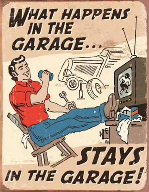 Vintage Retro GARAGE Car Repair What Happens Dad Husband Metal Man Cave Pub SIGN