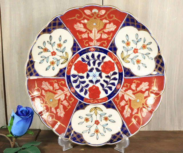 Grand Parasol Ancien Peint Main Motif Floral - Occasion, En Bon état D'usage