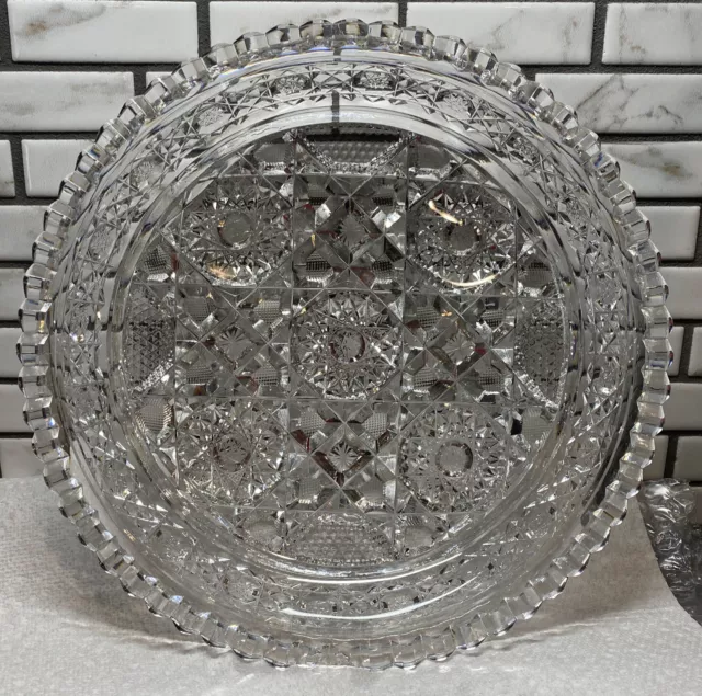 Stunning&Intricate American Brilliant Period ABP Cut Glass Bowl 9”x2.25 **READ**