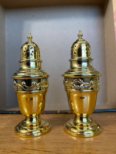 Vintage GOLD WASH GORHAM STRASBOURG Sterling Silver Salt & Pepper Shakers #1138