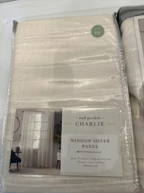 52 x 84 Inch Charlie Rod Pocket Sheer Single Panel Ivory Curtain NIP