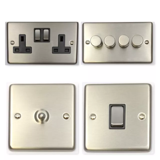 Brushed Stainless Steel CSS3 Light Switches, Plug Sockets, Dimmers, Cooker, Fuse