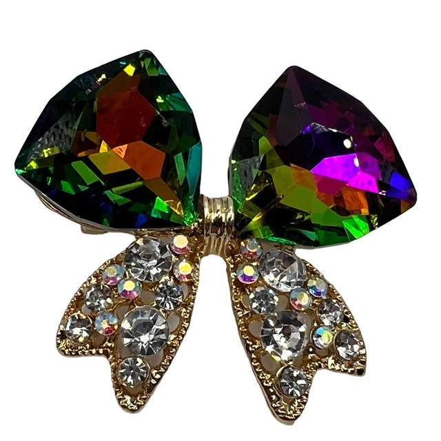 RIBBON BROOCH Pin Watermelon Crystal Rhinestone Bow Costume Jewelry