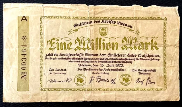 1923 GERMANY BANKNOTE 1000000 Reichs Mark Note German Money WW1 Europe Currency