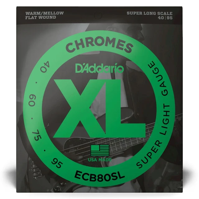 D'Addario ECB80SL | Chromes Flatwound Bass Strings 40-95 Gauge | Super Light | S