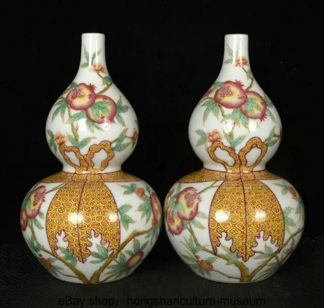 9.4 " Old Chinese Colour enamel Porcelain Pomegranate Tree Flower Vase
