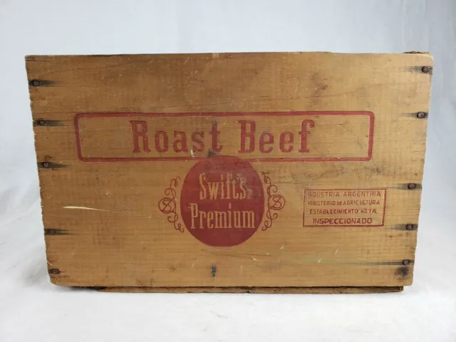 Vintage Meat Swifts Premium Roast Beef Wooden Crate Advertising Box Primitive