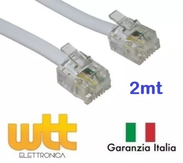 CAVO CAVETTO TELEFONICO RJ11 6P/4C AVORIO 2mt PER TELEFONO MODEM