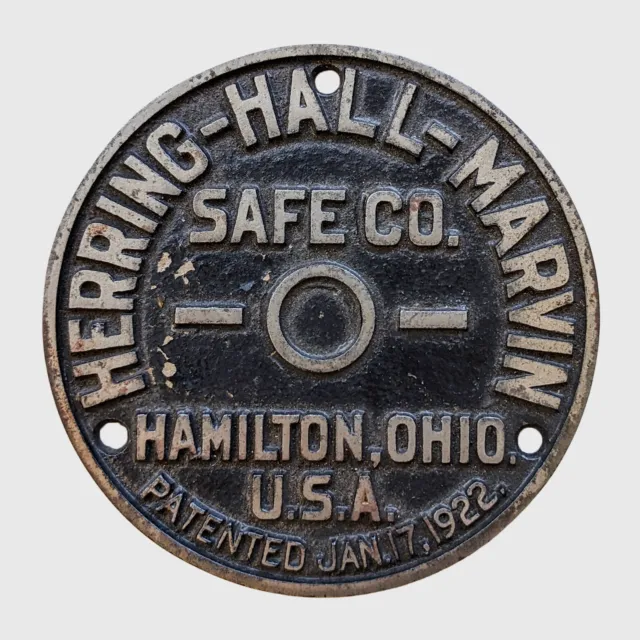 Herring Hall Marvin Safe Co Name Plate Plaque Hamilton Ohio