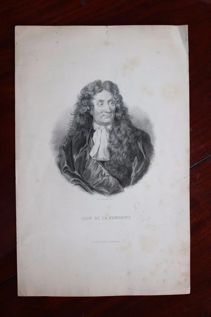 Portrait De Jean De La Fontaine - Gravure Du XVIIIe Siècle - Dimensions 22,5x17,5 Cm - Petites Rousseurs