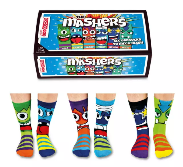 United Oddsocks Boys The Masher Socks 6 Odd Funky Socks  Childrens Uk 12 - 6