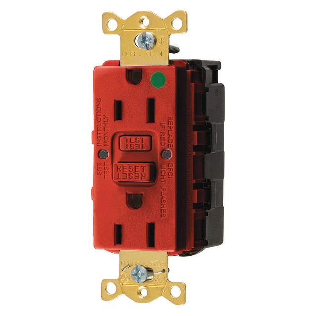 HUBBELL GFRST82SNAPR GFCI Rceptcle,Hspital,Red,15A,0.5 HP