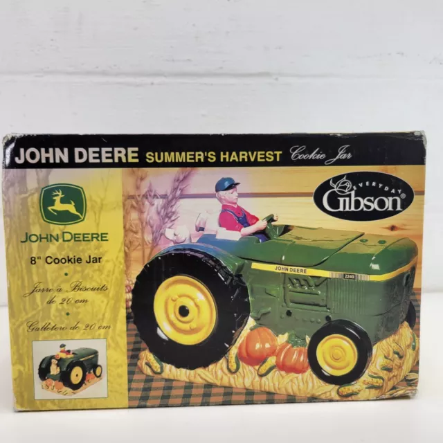 John Deere Summer Harvest Ceramic Cookie Jar Tractor 2240 w Family Dog by Gibson 2