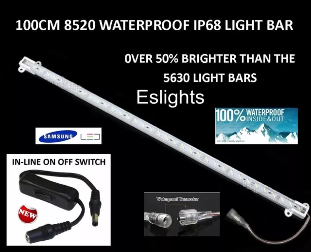 100Cm 12V Waterproof 8520 Led Strip Light Bar On Off Switch Caravan Camping Boat