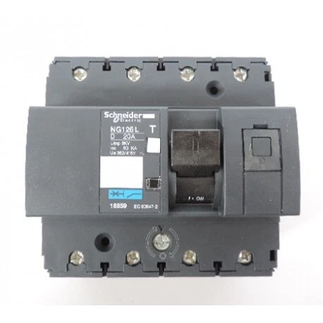 Disjoncteur Modulaire Schneider Acti9 NG125N – 4 Pôles, 125 A, Courbe C – Pour éclairage Commun, Escaliers, Couloirs – Minuterie Réglable 1 à 7 min