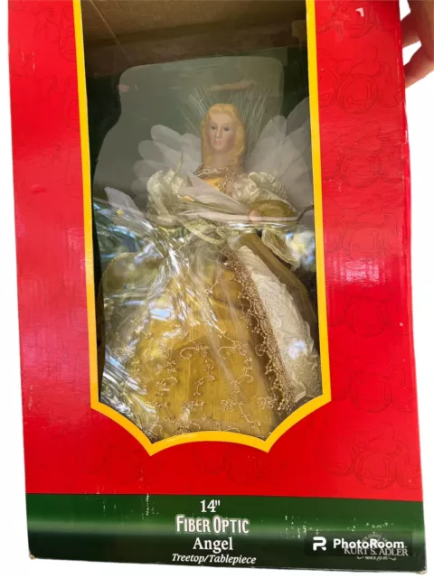 Kurt Adler Ivory/Gold Fiber Optic Led Angel Tree Topper Color Changing Tested