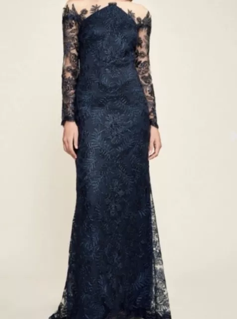 Tadashi Shoji Women's  Navy Cord Lace Gown Sz 8 3