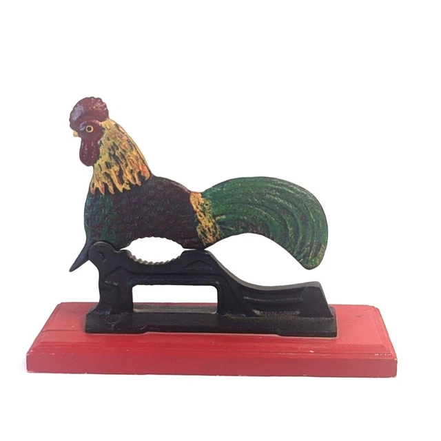 Vintage Upper Deck Ltd Cast Iron Hand Painted Farmhouse Rooster Nutcracker