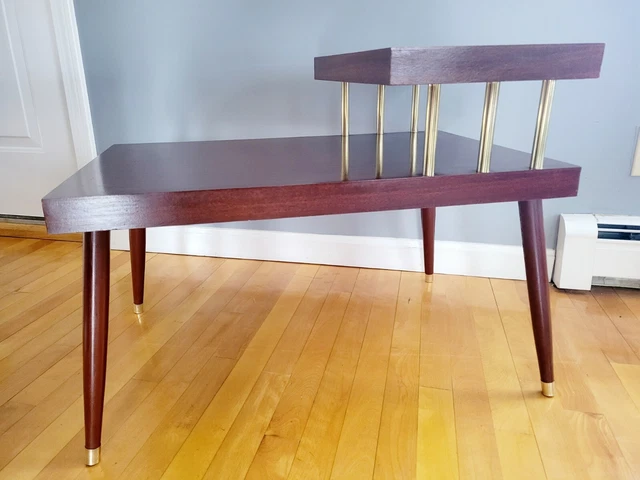 Mid Century Modern  2 Tier Step  End Side Table Formica Brass