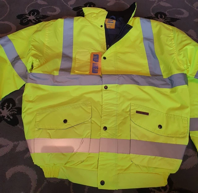 Hi Vis Viz High Visibility Bomber Jacket Waterproof Safety Work Security 3XL