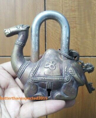 Camel Antique lock Vintage Brass Padlock working love lock skeleton key Rustic
