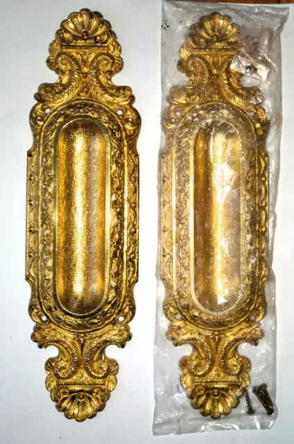 Lot Set of 2 Vintage Ornate Heavy Brass Pocket Door Hardware Made in Spain 10"