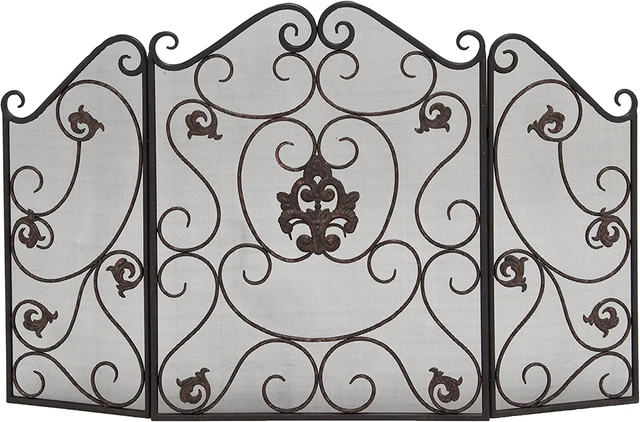 Deco 79 Metal Scroll Foldable Mesh Netting 3 Panel Fireplace Screen with 47" x x