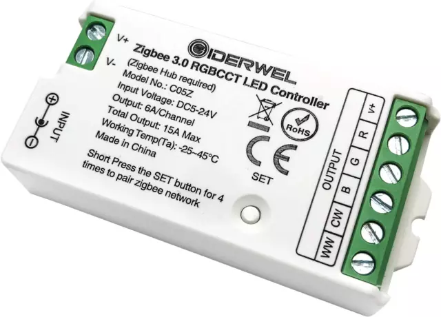 Smart ZigBee 3.0 RGBWW LED Strip Controller Dimmable Compatible with Hub Bridge,