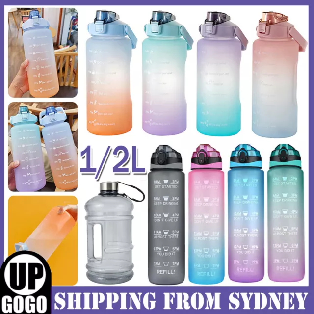 1/2L Water Sport Bottle Straw Cup Motivational Drink Flask With Time Marking Gym