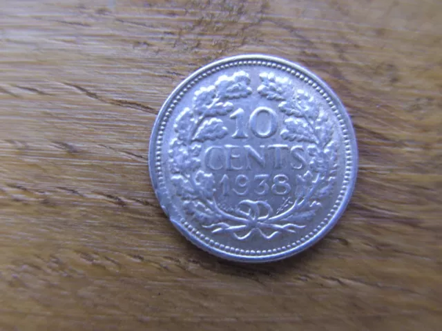 10 Cents Niederlande Holland Wilhelmina 1938 Silber