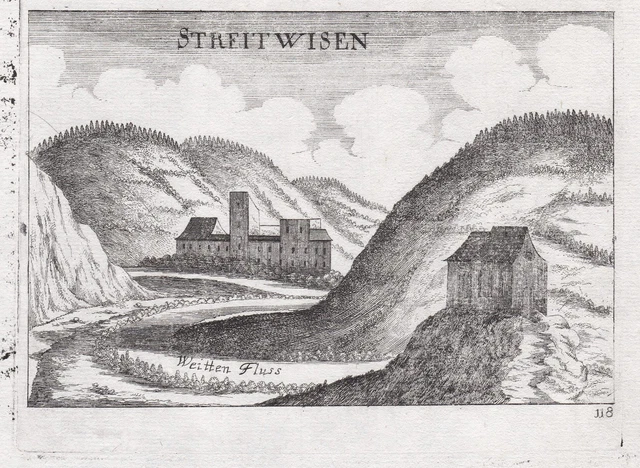 Castello Streitwiesen Ampia Melk Incisione Stampa Antica Vischer 1672