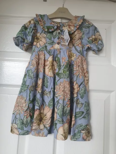 BNWT Next GIRLS flower floral Blue short sleeve Tea Dress 2-3 Years Old New