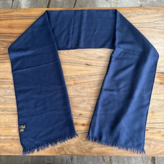 Loro Piana Italy Cashmere Silk Fringe Scarf Wrap Navy Blue Unisex Preowned