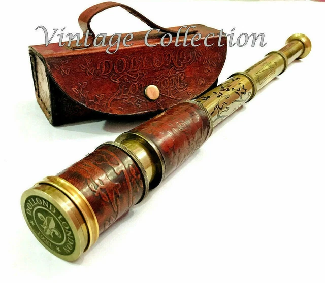 16" Dollond London Antique Maritime Brass Leather Telescope Spyglass With Cover