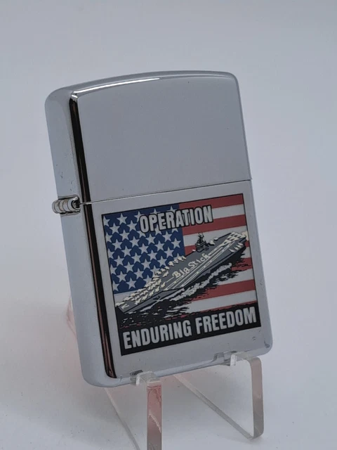 Zippo Lighter OPERATOON ENDURING FREEDOM SHIP ON FLAG MINT 2002  B973
