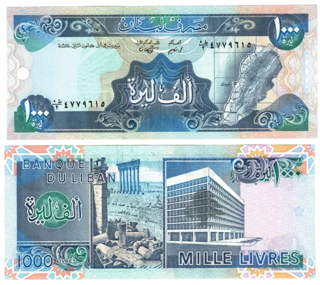 1988 Lebanon 1000 Lira Livres Banknote UNC Rare Date - PCLB100a P69a