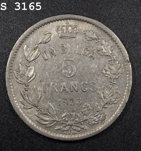 1933 Belgium Five Francs "XF" *Free S/H After 1st Item*