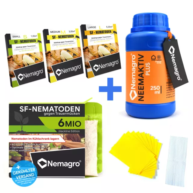 NEMAGRO® SF Nematoden gegen Trauermücken + Neemöl Neemaktiv 250ml + Gelbtafeln