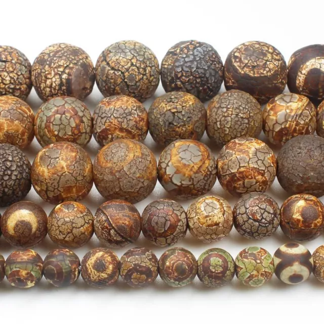 Old Ancient Dzi Agates Bead Crackle Brown 3 Eyes Round Beads DIY Jewelry 8-14mm